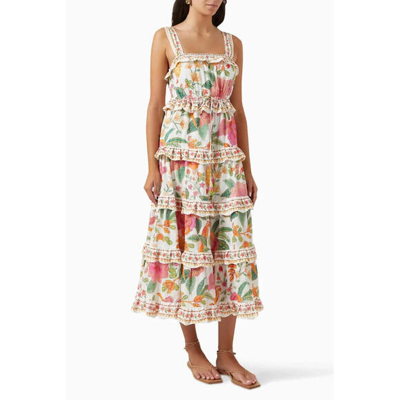 NEW, Farm Rio Square-Neck Tiered Ruffle Dress SZ L #MD1078 - Picture 10 of 11